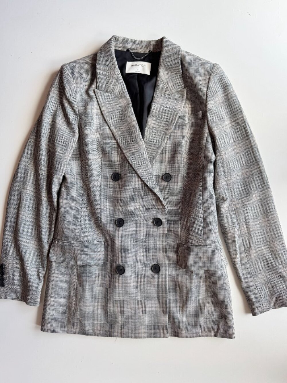 Aritzia BABATON Samuel Grey Glen Check Double Breasted Blazer Jacket, Size 2 - Picture 5 of 13